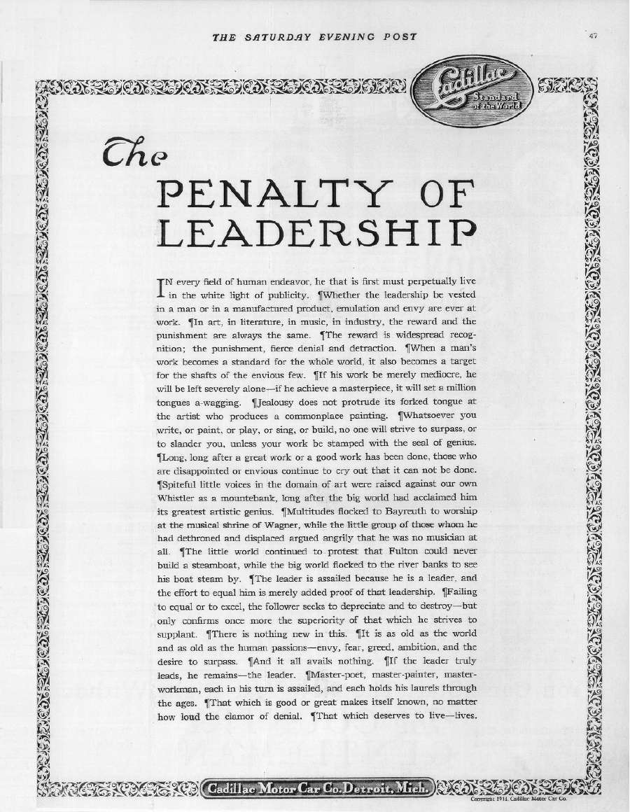Cadillac -- The Penalty of Leadership Original