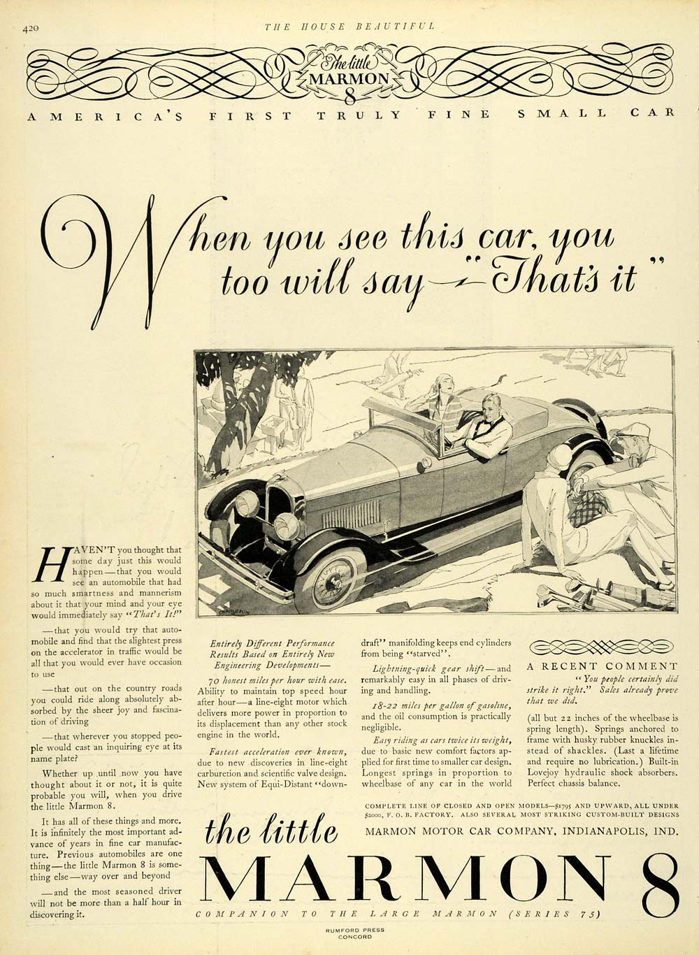 Marmon Automobile Ad 1927