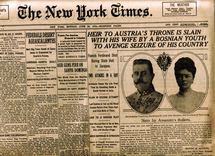 NYT Front Page June 29 1914