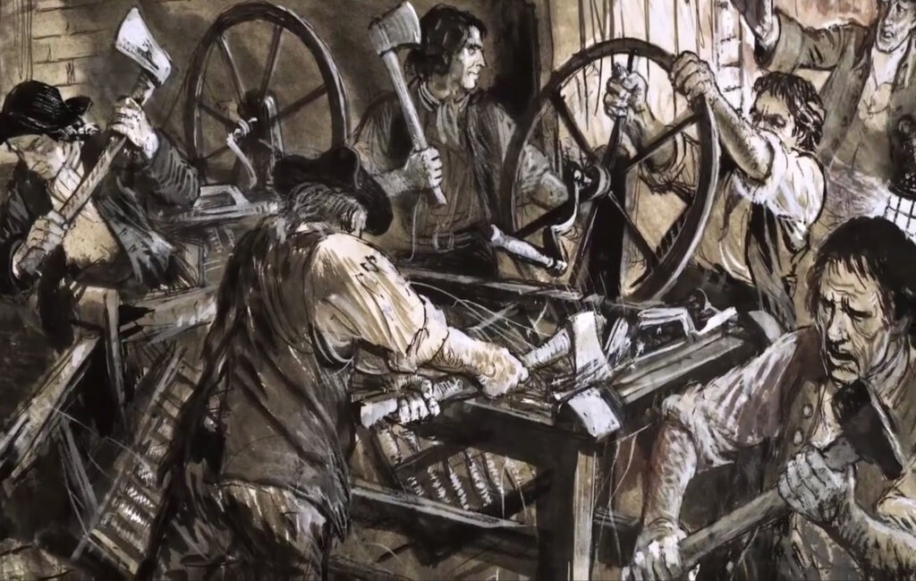 Luddites destroying looms